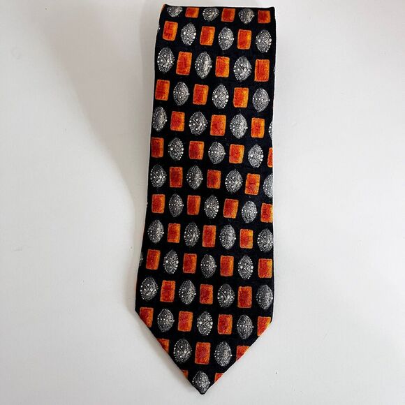 Ermenegildo Zegna 100% Silk Tie Black Orange Print Made in Italy Men's